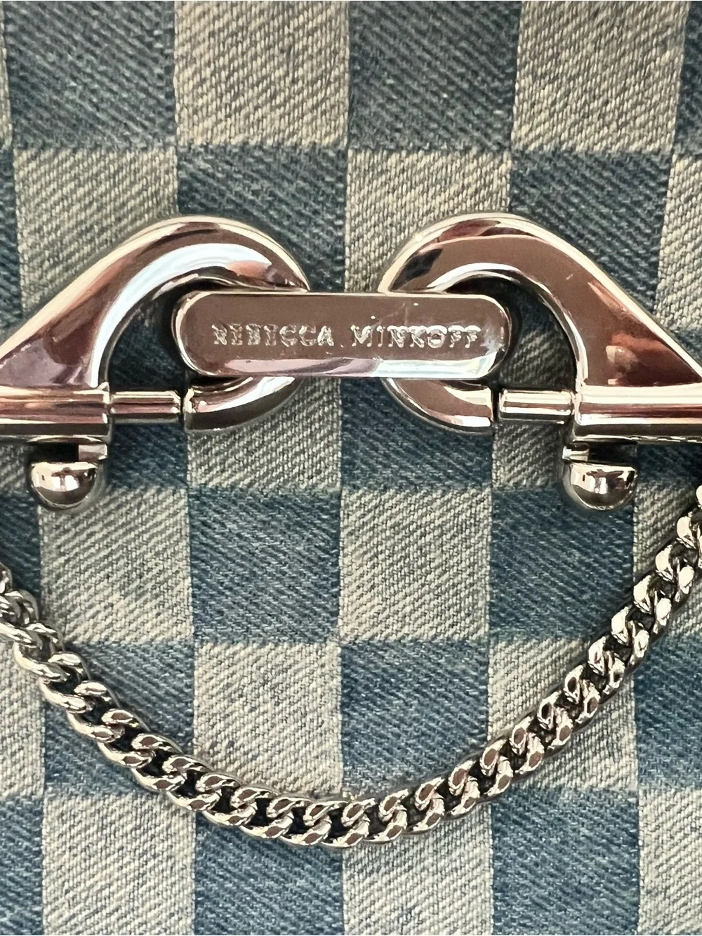 Rebecca Minkoff Light and Medium Blue Checker Denim Satchel - Picture 2 of 11
